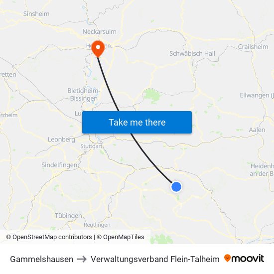 Gammelshausen to Verwaltungsverband Flein-Talheim map