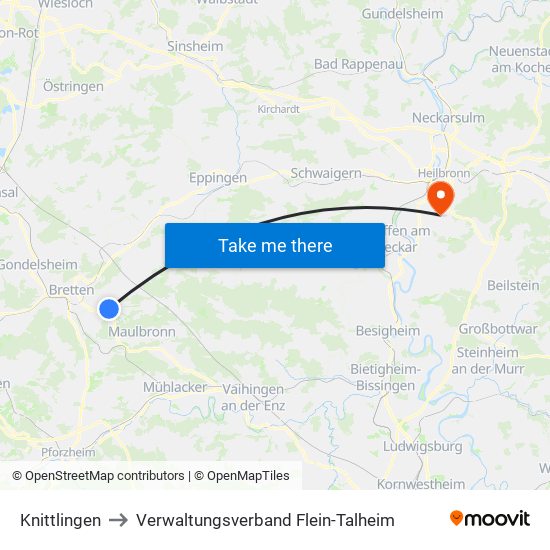 Knittlingen to Verwaltungsverband Flein-Talheim map