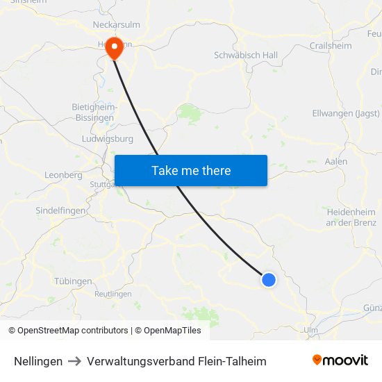 Nellingen to Verwaltungsverband Flein-Talheim map