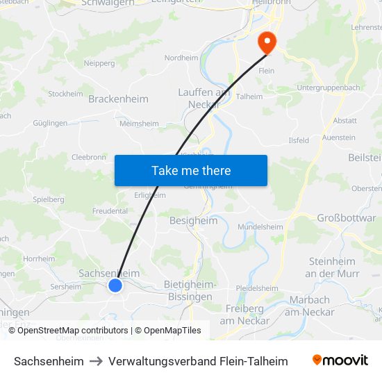Sachsenheim to Verwaltungsverband Flein-Talheim map