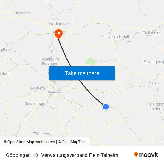 Göppingen to Verwaltungsverband Flein-Talheim map