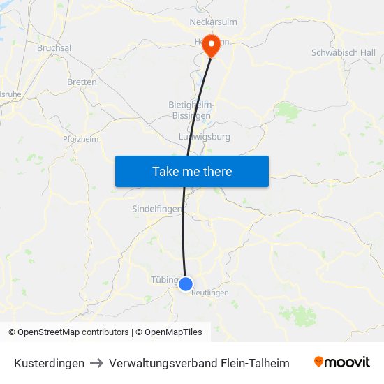 Kusterdingen to Verwaltungsverband Flein-Talheim map