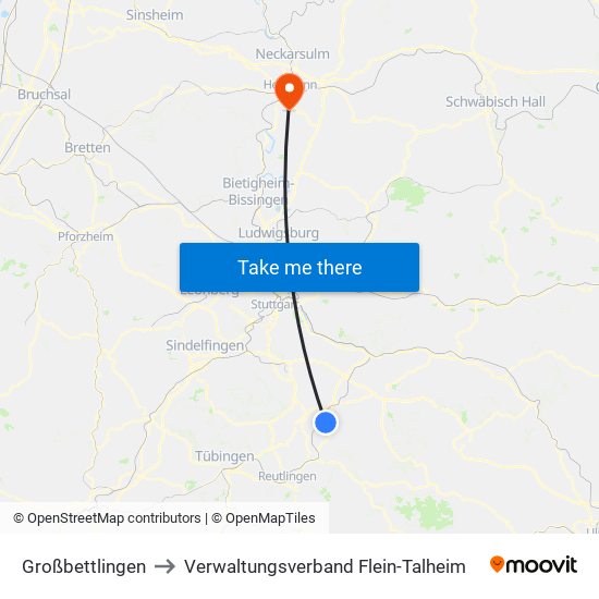 Großbettlingen to Verwaltungsverband Flein-Talheim map