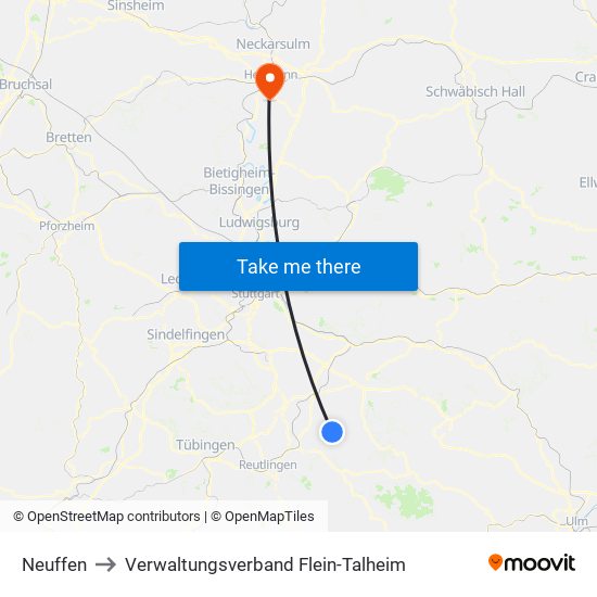 Neuffen to Verwaltungsverband Flein-Talheim map