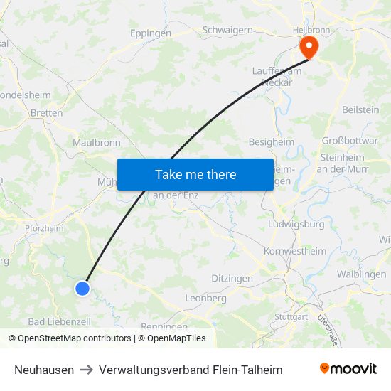 Neuhausen to Verwaltungsverband Flein-Talheim map