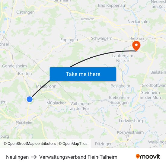 Neulingen to Verwaltungsverband Flein-Talheim map