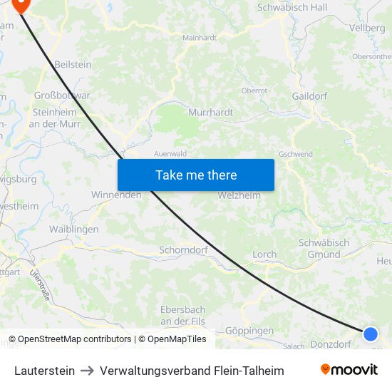 Lauterstein to Verwaltungsverband Flein-Talheim map