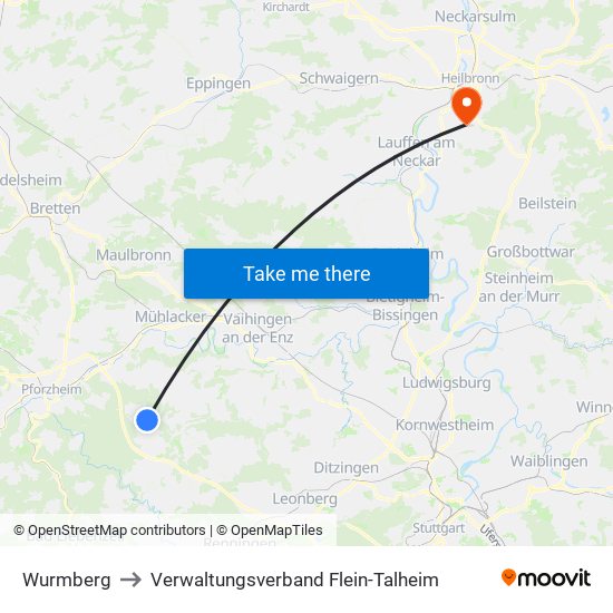 Wurmberg to Verwaltungsverband Flein-Talheim map