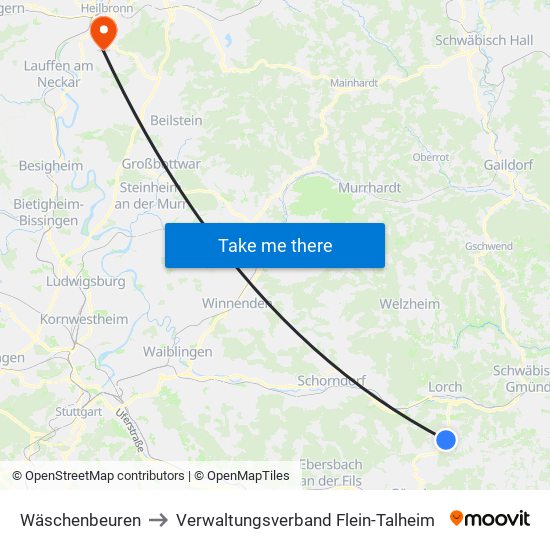 Wäschenbeuren to Verwaltungsverband Flein-Talheim map