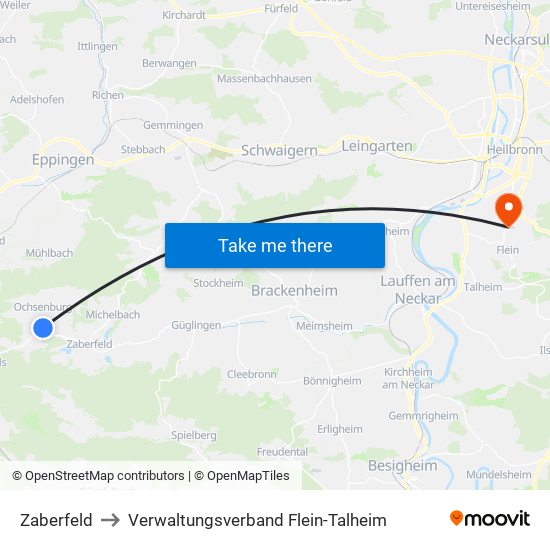 Zaberfeld to Verwaltungsverband Flein-Talheim map