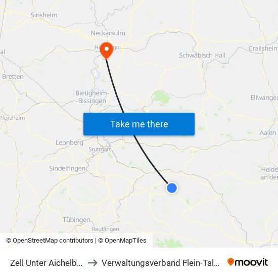 Zell Unter Aichelberg to Verwaltungsverband Flein-Talheim map