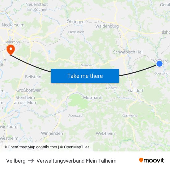 Vellberg to Verwaltungsverband Flein-Talheim map