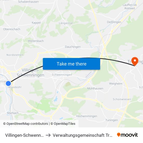 Villingen-Schwenningen to Verwaltungsgemeinschaft Trossingen map