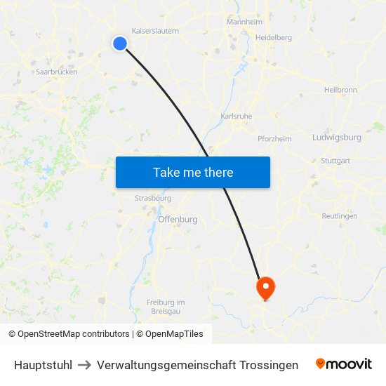 Hauptstuhl to Verwaltungsgemeinschaft Trossingen map