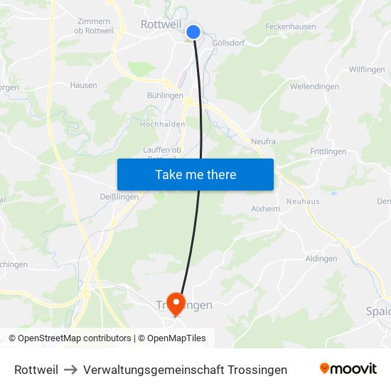 Rottweil to Verwaltungsgemeinschaft Trossingen map