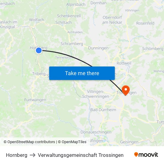 Hornberg to Verwaltungsgemeinschaft Trossingen map