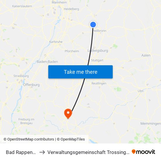 Bad Rappenau to Verwaltungsgemeinschaft Trossingen map