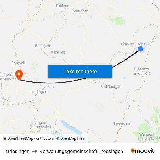 Griesingen to Verwaltungsgemeinschaft Trossingen map