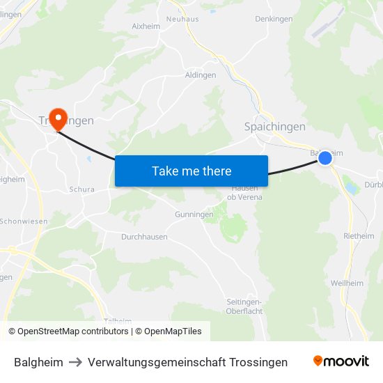 Balgheim to Verwaltungsgemeinschaft Trossingen map