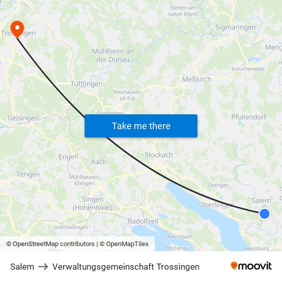 Salem to Verwaltungsgemeinschaft Trossingen map