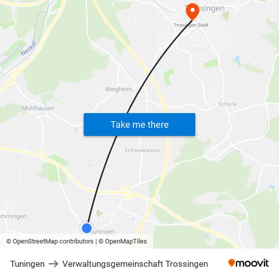 Tuningen to Verwaltungsgemeinschaft Trossingen map