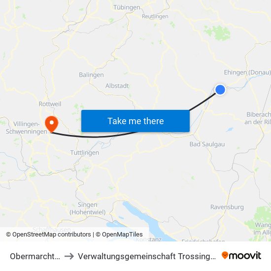 Obermarchtal to Verwaltungsgemeinschaft Trossingen map