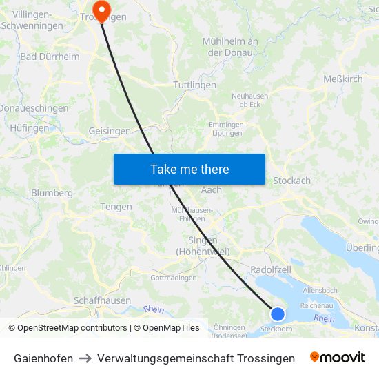 Gaienhofen to Verwaltungsgemeinschaft Trossingen map