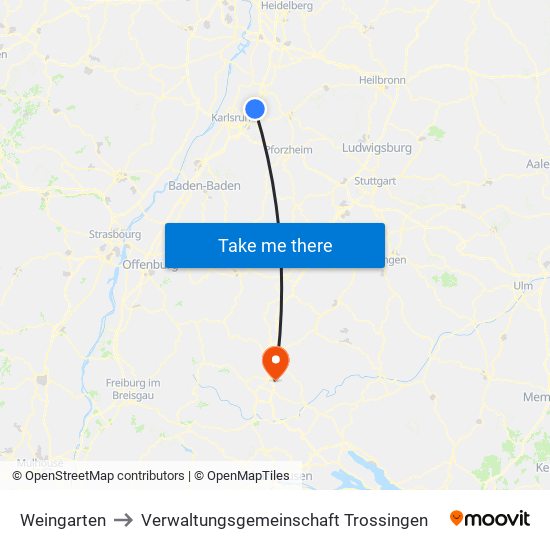 Weingarten to Verwaltungsgemeinschaft Trossingen map