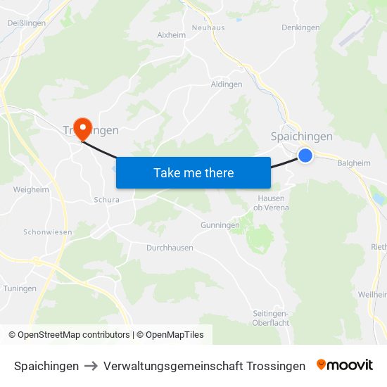 Spaichingen to Verwaltungsgemeinschaft Trossingen map