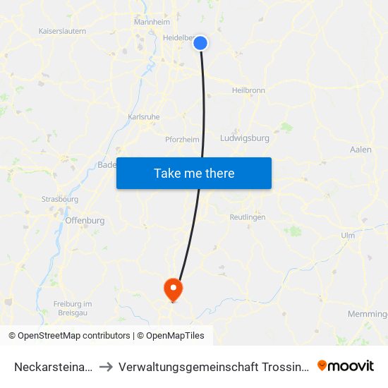 Neckarsteinach to Verwaltungsgemeinschaft Trossingen map