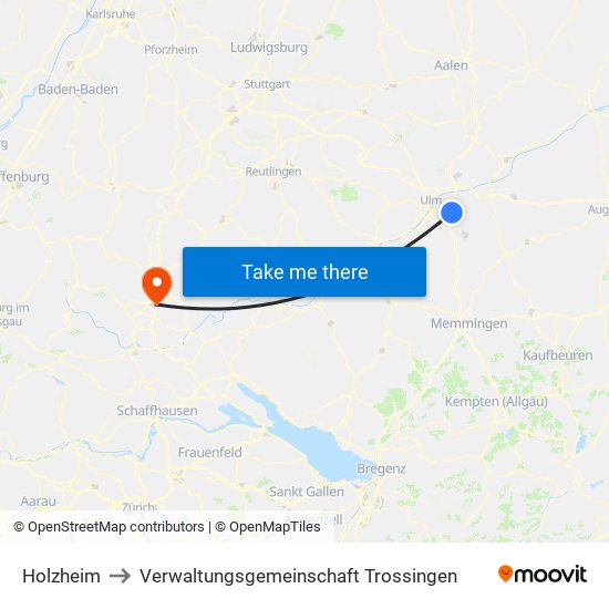 Holzheim to Verwaltungsgemeinschaft Trossingen map