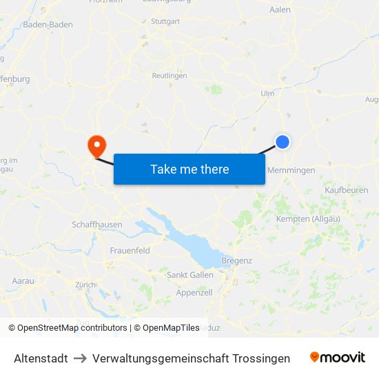 Altenstadt to Verwaltungsgemeinschaft Trossingen map