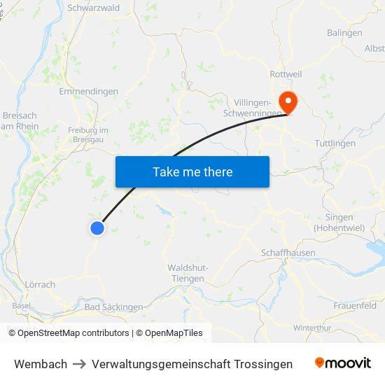 Wembach to Verwaltungsgemeinschaft Trossingen map