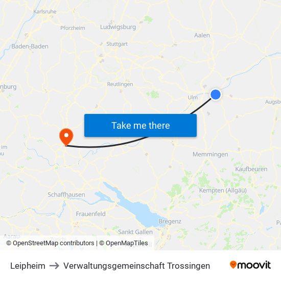 Leipheim to Verwaltungsgemeinschaft Trossingen map