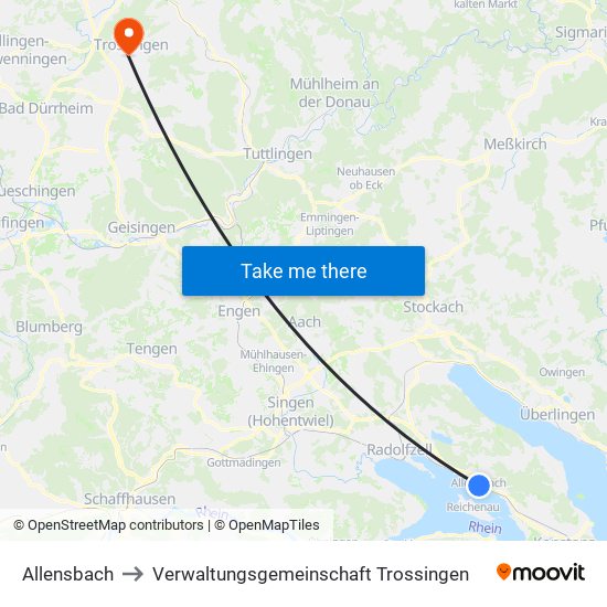 Allensbach to Verwaltungsgemeinschaft Trossingen map
