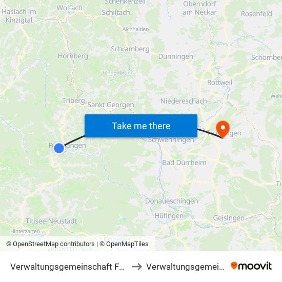 Verwaltungsgemeinschaft Furtwangen Im Schwarzwald to Verwaltungsgemeinschaft Trossingen map