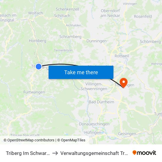 Triberg Im Schwarzwald to Verwaltungsgemeinschaft Trossingen map