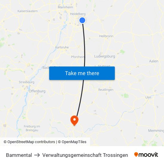 Bammental to Verwaltungsgemeinschaft Trossingen map