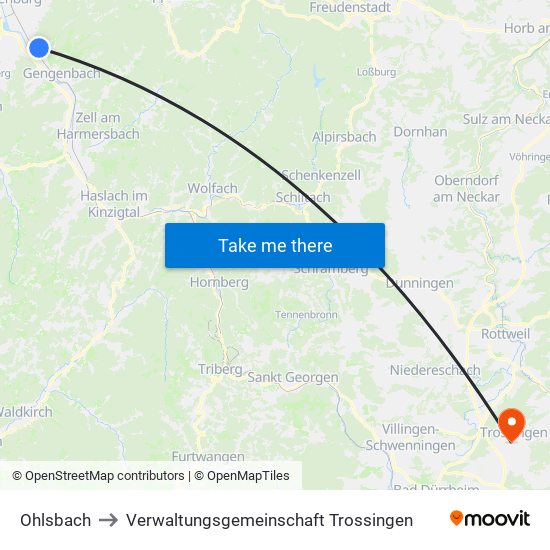 Ohlsbach to Verwaltungsgemeinschaft Trossingen map
