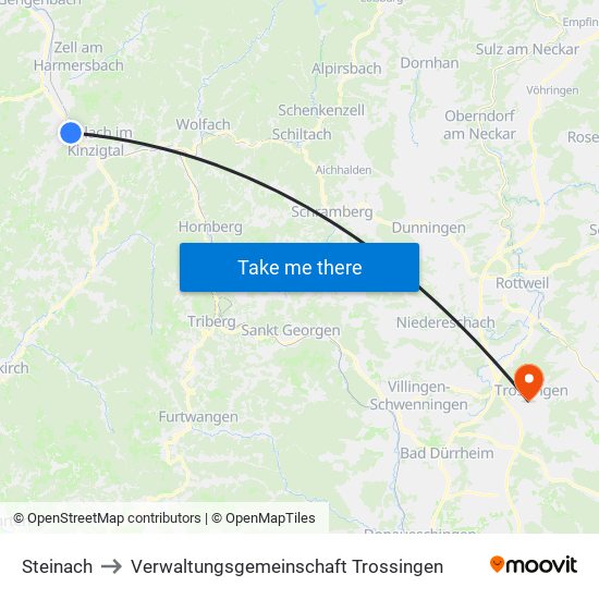 Steinach to Verwaltungsgemeinschaft Trossingen map