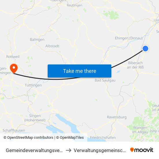 Gemeindeverwaltungsverband Laupheim to Verwaltungsgemeinschaft Trossingen map