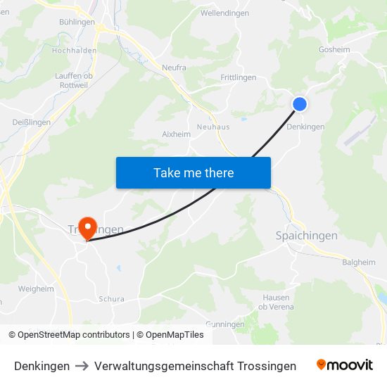 Denkingen to Verwaltungsgemeinschaft Trossingen map