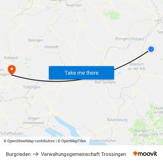 Burgrieden to Verwaltungsgemeinschaft Trossingen map