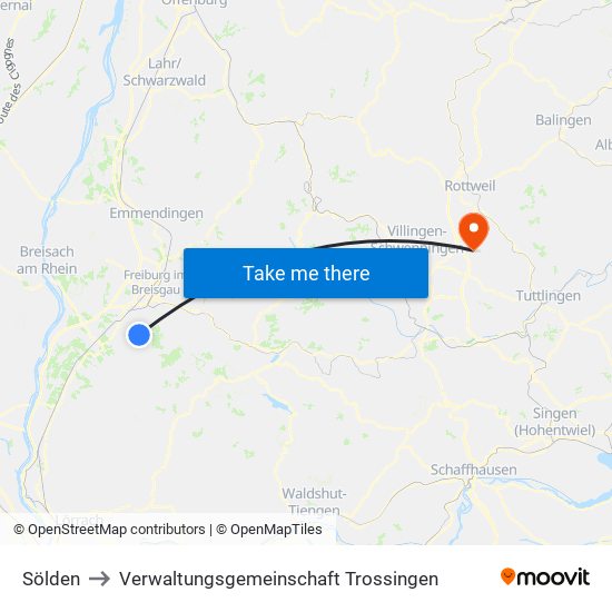 Sölden to Verwaltungsgemeinschaft Trossingen map