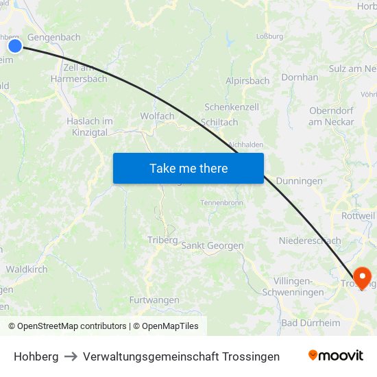 Hohberg to Verwaltungsgemeinschaft Trossingen map