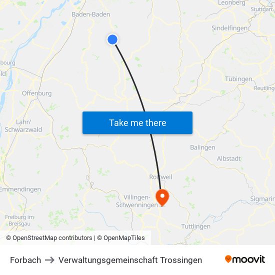 Forbach to Verwaltungsgemeinschaft Trossingen map