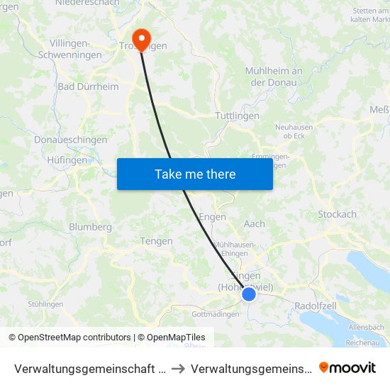 Verwaltungsgemeinschaft Singen (Hohentwiel) to Verwaltungsgemeinschaft Trossingen map
