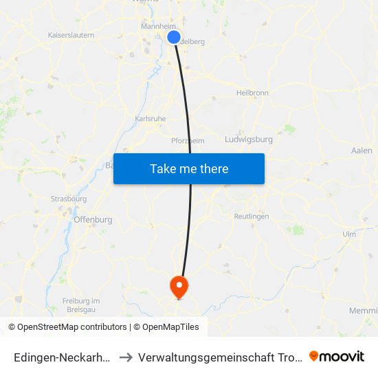 Edingen-Neckarhausen to Verwaltungsgemeinschaft Trossingen map