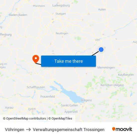 Vöhringen to Verwaltungsgemeinschaft Trossingen map