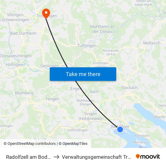 Radolfzell am Bodensee to Verwaltungsgemeinschaft Trossingen map